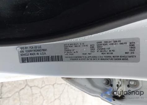 2022 Ram 1500 Big Horn 4X4 5'7 Box z USA, uszkodzony, nr VIN 1C6SRFFM3NN379041